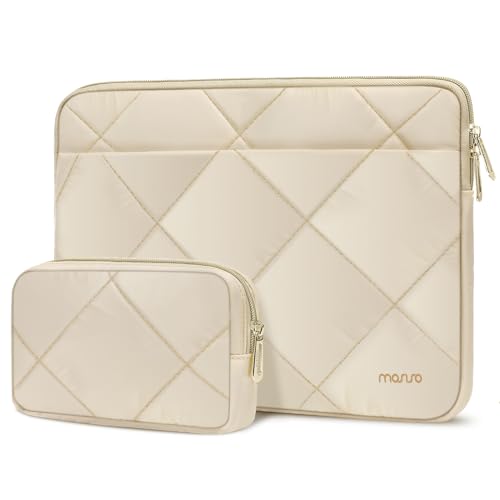 MOSISO Laptop Hülle Tasche Kompatibel mit MacBook Air/Pro, 13-13,3 Zoll Notebook, Kompatibel mit MacBook Pro 14 M4 M3 M2 M1 2024-2021, Rhombus Gesteppte Horizontale Sleeve mit Kleiner Fall,Sand von MOSISO