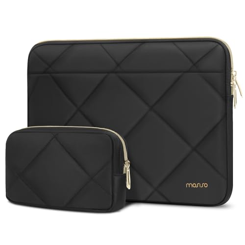 MOSISO Laptop Hülle Tasche Kompatibel mit MacBook Air/Pro, 13-13,3 Zoll Notebook, Kompatibel mit MacBook Pro 14 M3 M2 M1 2024-2021, Rhombus Gesteppte Horizontale Sleeve mit Kleiner Fall,Schwarz von MOSISO