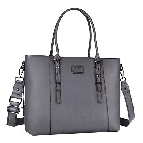 MOSISO Laptop Tasche (17-17,3 Zoll),PU Leder Umhängetasche Tragetasche Aktentasche Handtasche Kompatibel mit MacBook & Notebook,Große Kapazität mit Gepolstertes Fach, Grau von MOSISO