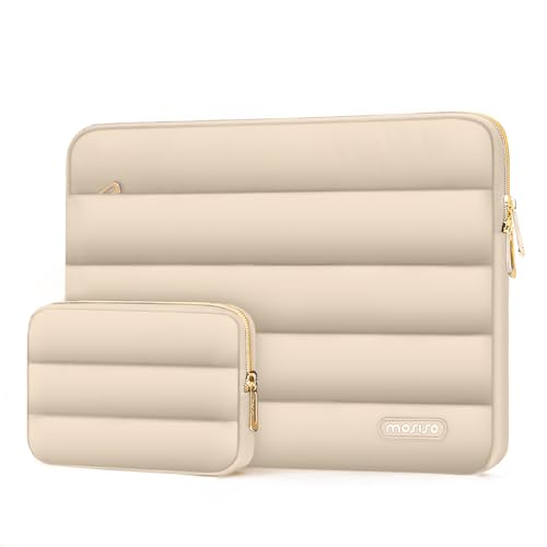 MOSISO Puffy Laptop Tasche Kompatibel mit MacBook Air/Pro,13-13,3 Zoll Notebook,Kompatibel mit MacBook Pro 14 Zoll M3 M2 M1 Chip 2024-2021,Horizontal Hülle mit Kleiner Tasche, Aprikose von MOSISO