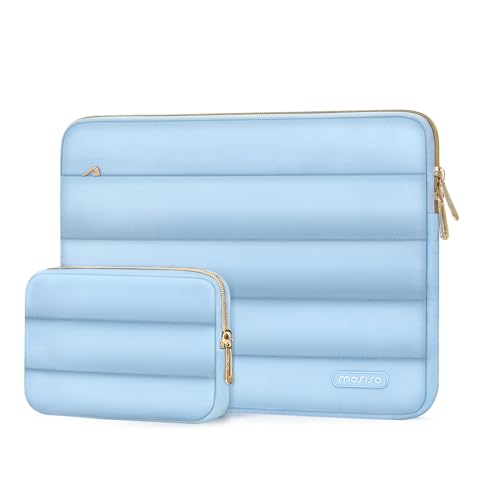 MOSISO Puffy Laptop Tasche Kompatibel mit MacBook Air/Pro,13-13,3 Zoll Notebook,Kompatibel mit MacBook Pro 14 Zoll M3 M2 M1 Chip 2024-2021,Horizontal Hülle mit Kleiner Tasche, Luft Blau von MOSISO