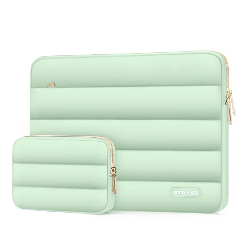 MOSISO Puffy Laptop Tasche Kompatibel mit MacBook Air/Pro,13-13,3 Zoll Notebook,Kompatibel mit MacBook Pro 14 Zoll M3 M2 M1 Chip 2024-2021,Horizontal Hülle mit Kleiner Tasche, Minzgrün von MOSISO