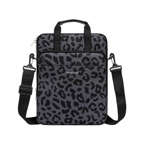 MOSISO 12.9 Zoll Tablet Hülle für 13 Zoll iPad Pro M4 & iPad Air M2 2024, iPad Pro 12.9 M2 & M1 2022-2018, Galaxy Tab S8+/S9+ 12.4, Leopard Grain Tablet Umhängetasche mit 3 Fächern, Schwarz von MOSISO