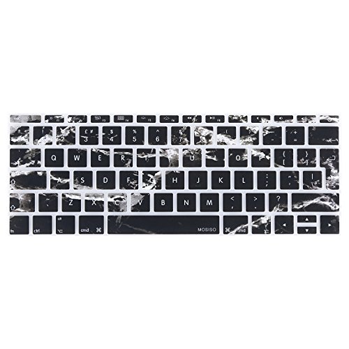 MOSISO Tastaturschutz Kompatibel mit MacBook Pro 13 Zoll 2017 & 2016 Freisetzung A1708 No Touch Bar & Kompatibel mit MacBook 12 Zoll A1534 Tastatur Schutzfolie Cover (EU Layout), Schwarz Marmor von MOSISO