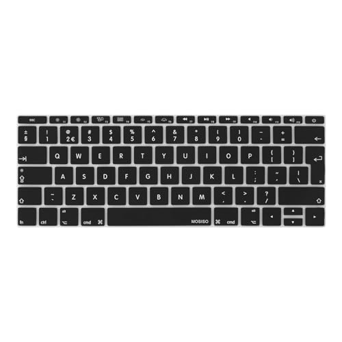MOSISO Tastaturschutz Kompatibel mit MacBook Pro 13 Zoll 2017 & 2016 Freisetzung A1708 No Touch Bar & Kompatibel mit MacBook 12 Zoll A1534 Tastatur Schutzfolie Cover (EU Layout), Schwarz von MOSISO