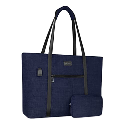 MOSISO USB Anschluss Laptop Tote Tasche für Frauen,Kompatibel mit MacBook,17-17,3 Zoll Notebook und Chromebook,Robuste Veranstalter Geschäftsreise Aktentasche mit kleiner Geldbörse,Navy Blau von MOSISO