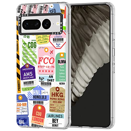 MOSNOVO Google Pixel 7 Pro Hülle, Flugticketetiketten Muster TPU Bumper mit Klar Hart Plastik Hülle Durchsichtig Schutzhülle Transparent für Google Pixel 7 Pro Case von MOSNOVO