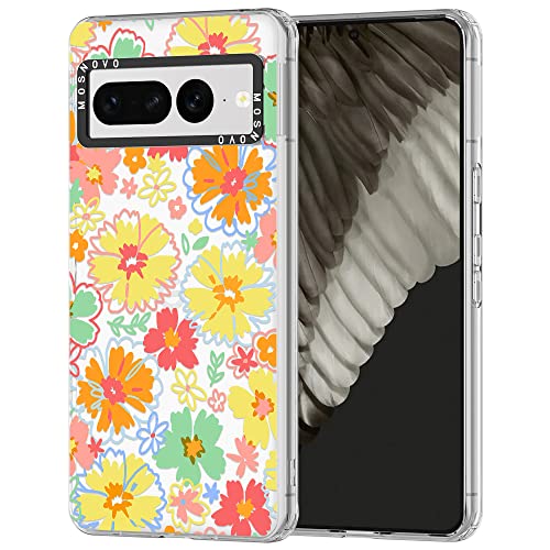 MOSNOVO Google Pixel 7 Pro Hülle, Retro-Boho-Hippie-Blumen Muster TPU Bumper mit Klar Hart Plastik Hülle Durchsichtig Schutzhülle Transparent für Google Pixel 7 Pro Case von MOSNOVO