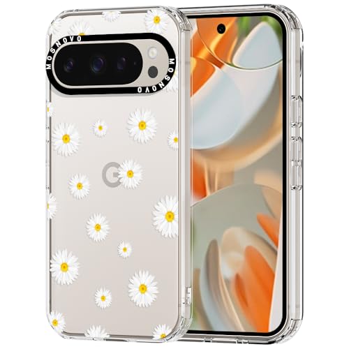 MOSNOVO Hülle für Google Pixel 9 Pro XL – Durchsichtige, schlanke, stoßfeste TPU+PC-Handyhülle, [6,6 Fuß Fallschutz/Anti-Abziehen] - Weiße Gänseblümchen von MOSNOVO