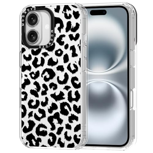 MOSNOVO Hülle für iPhone 16 Plus – Durchsichtige, schlanke, stoßfeste TPU+PC-Handyhülle, [6,6 Fuß Fallschutz/Anti-Abziehen] - Schwarzer Leoparden-Print von MOSNOVO