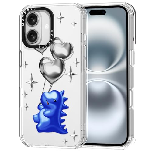 MOSNOVO Hülle für iPhone 16 – Durchsichtige, schlanke, stoßfeste TPU+PC-Handyhülle, [6,6 Fuß Fallschutz/Anti-Abziehen] - Balloonasaurus von MOSNOVO