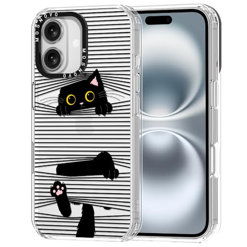 MOSNOVO Hülle für iPhone 16 – Durchsichtige, schlanke, stoßfeste TPU+PC-Handyhülle, [6,6 Fuß Fallschutz/Anti-Abziehen] - Versteckte Schwarze Katze von MOSNOVO