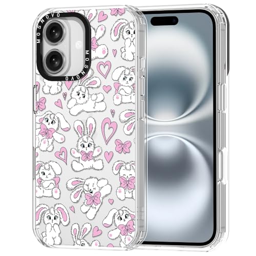MOSNOVO Hülle für iPhone 16 Plus – Durchsichtige, schlanke, stoßfeste TPU+PC-Handyhülle, [6,6 Fuß Fallschutz/Anti-Abziehen] - Häschen von MOSNOVO