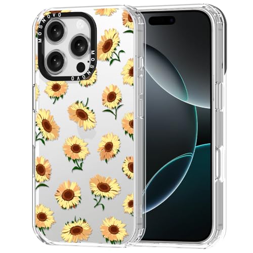 MOSNOVO Hülle für iPhone 16 Pro – Durchsichtige, schlanke, stoßfeste TPU+PC-Handyhülle, [6,6 Fuß Fallschutz/Anti-Abziehen] - Sonnenblumen von MOSNOVO