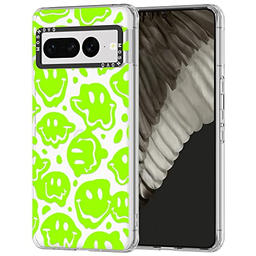 MOSNOVO für Google Pixel 7 Pro Hülle – Durchsichtige, schlanke, stoßfeste TPU+PC-Handyhülle, [6,6 Fuß Fallschutz/Anti-Abziehen] - Verzerrtes grünes Lächel-Gesicht von MOSNOVO
