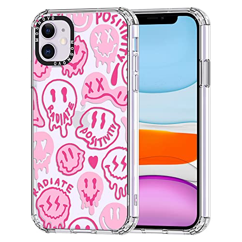 MOSNOVO für iPhone 11 Hülle, [Buffertech 6,6 ft Drop Impact] [Anti Peel Off] Klare, stoßfeste TPU-Schutzhülle mit rosa tropfendem Smiley-Gesichtsdesign für iPhone 11 von MOSNOVO