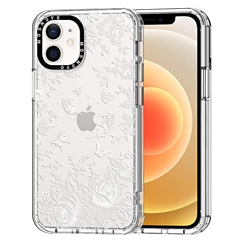 MOSNOVO für iPhone 12 Mini Hülle, [Buffertech 6,6 ft Drop Impact] [Anti Peel Off] Klare, stoßfeste TPU-Schutzhülle mit Bumper-Schutzhülle mit Fairy White Garden-Design für iPhone 12 Mini von MOSNOVO