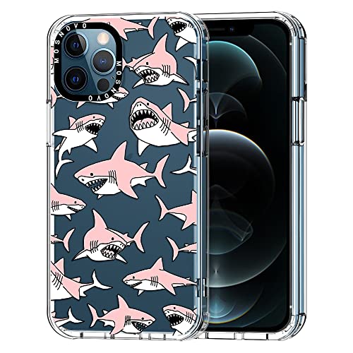 MOSNOVO für iPhone 12 Pro Max Hülle, [Buffertech 6,6 ft Drop Impact] [Anti Peel Off] Klare, stoßfeste TPU-Schutzhülle mit rosa Haien-Design für iPhone 12 Pro Max von MOSNOVO