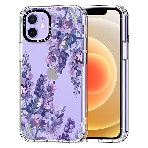 MOSNOVO für iPhone 12 & iPhone 12 Pro Hülle, [Buffertech 6,6 ft Drop Impact] [Anti Peel Off] Klare, stoßfeste TPU-Schutzhülle mit Lavendel-Design von MOSNOVO