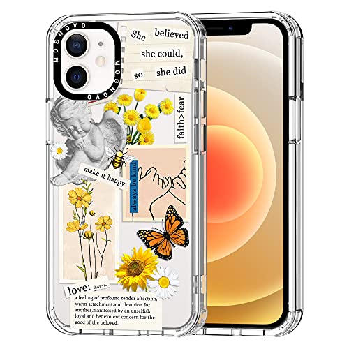 MOSNOVO für iPhone 12 & iPhone 12 Pro Hülle, [Buffertech 6,6 ft Drop Impact] [Anti Peel Off] Klare, stoßfeste TPU-Schutzhülle mit Vintage-Collage-Kunst-Design von MOSNOVO