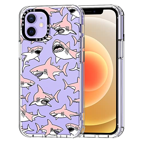 MOSNOVO für iPhone 12 & iPhone 12 Pro Hülle, [Buffertech 6,6 ft Drop Impact] [Anti Peel Off] Klare, stoßfeste TPU-Schutzhülle mit rosa Hai-Design von MOSNOVO