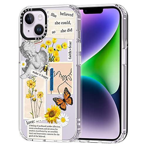 MOSNOVO für iPhone 14 Plus Hülle – Durchsichtige, schlanke, stoßfeste TPU+PC-Handyhülle, [6,6 Fuß Fallschutz/Anti-Abziehen] - Vintage-Collage-Kunst von MOSNOVO
