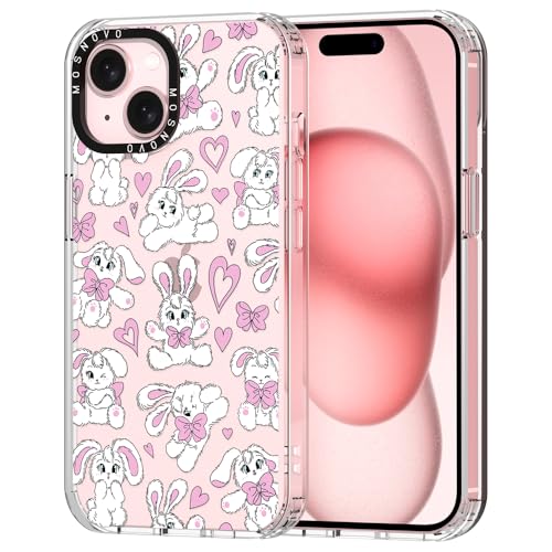 MOSNOVO für iPhone 15 Hülle – Durchsichtige, schlanke, stoßfeste TPU+PC-Handyhülle, [6,6 Fuß Fallschutz/Anti-Abziehen] - Häschen von MOSNOVO