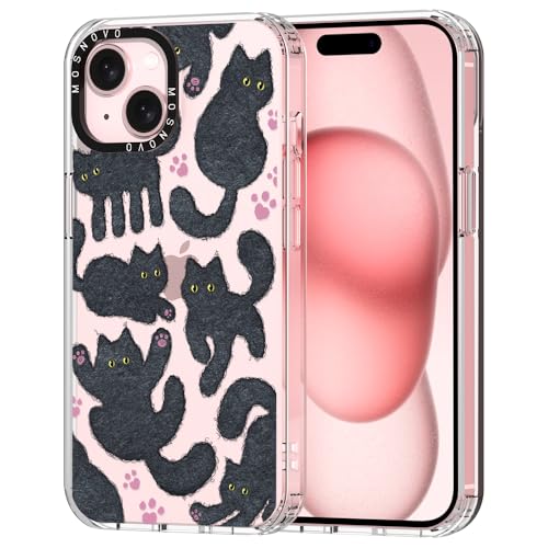 MOSNOVO für iPhone 15 Plus Hülle – Durchsichtige, schlanke, stoßfeste TPU+PC-Handyhülle, [6,6 Fuß Fallschutz/Anti-Abziehen] - Schwarze pelzige Katze von MOSNOVO