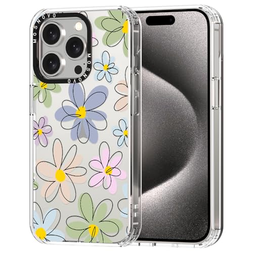 MOSNOVO für iPhone 15 Pro Hülle – Durchsichtige, schlanke, stoßfeste TPU+PC-Handyhülle, [6,6 Fuß Fallschutz/Anti-Abziehen] - Lineare Blüten von MOSNOVO