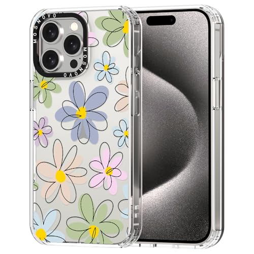 MOSNOVO für iPhone 15 Pro Max Hülle – Durchsichtige, schlanke, stoßfeste TPU+PC-Handyhülle, [6,6 Fuß Fallschutz/Anti-Abziehen] - Lineare Blüten von MOSNOVO