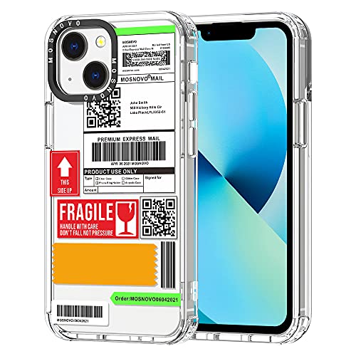MOSNOVO iPhone 13 Hülle, Etikett Muster TPU Bumper mit Klar Hart Plastik Hülle Durchsichtig Schutzhülle Transparent für iPhone 13 Case von MOSNOVO