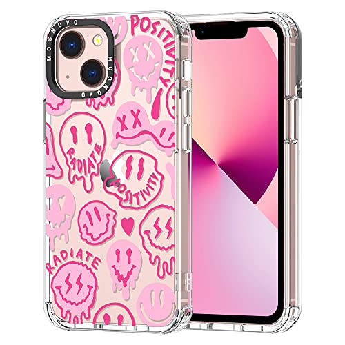 MOSNOVO iPhone 13 Hülle, Rosa tropfendes Lächeln Positivität Strahlen Gesicht aus Muster TPU Bumper mit Klar Hart Plastik Hülle Durchsichtig Schutzhülle Transparent für iPhone 13 Case von MOSNOVO