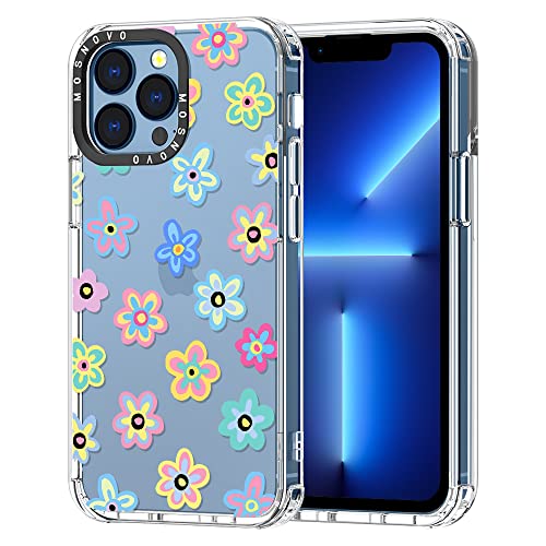 MOSNOVO iPhone 13 Pro Hülle, Groovige Blumen Muster TPU Bumper mit Klar Hart Plastik Hülle Durchsichtig Schutzhülle Transparent für iPhone 13 Pro Case von MOSNOVO