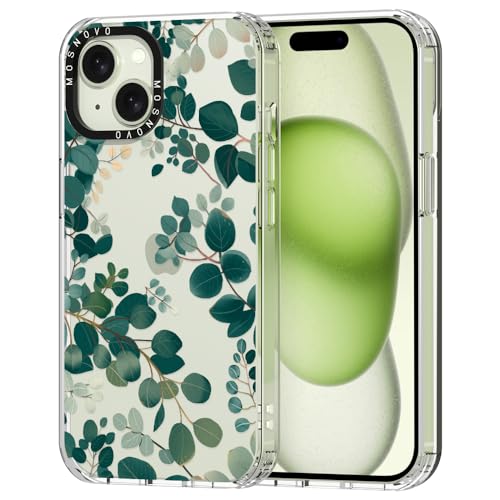 MOSNOVO iPhone 15 Hülle, Eukalyptus Muster TPU Bumper mit Klar Hart Plastik Hülle Durchsichtig Schutzhülle Transparent für iPhone 15 Case von MOSNOVO