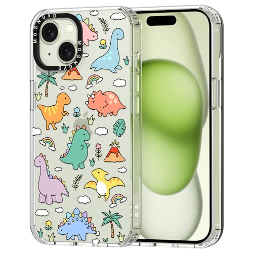 MOSNOVO iPhone 15 Hülle, Fröhlicher Dinosaurier Muster TPU Bumper mit Klar Hart Plastik Hülle Durchsichtig Schutzhülle Transparent für iPhone 15 Case von MOSNOVO