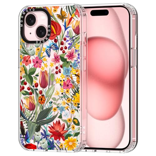 MOSNOVO für iPhone 15 Hülle – Durchsichtige, schlanke, stoßfeste TPU+PC-Handyhülle, [6,6 Fuß Fallschutz/Anti-Abziehen] - Im Garten von MOSNOVO