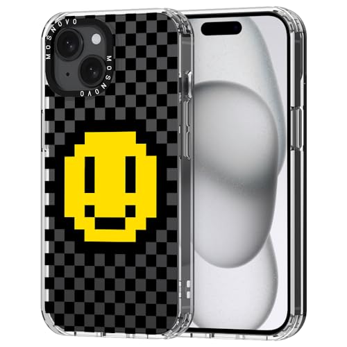 MOSNOVO für iPhone 15 Hülle – Durchsichtige, schlanke, stoßfeste TPU+PC-Handyhülle, [6,6 Fuß Fallschutz/Anti-Abziehen] - Karo mit Lächeln von MOSNOVO