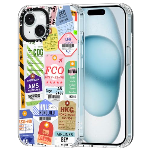 MOSNOVO iPhone 15 Hülle, Ticketetikett Muster TPU Bumper mit Klar Hart Plastik Hülle Durchsichtig Schutzhülle Transparent für iPhone 15 Case von MOSNOVO