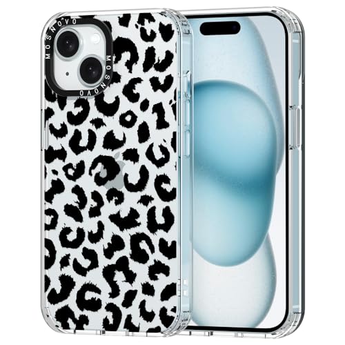 MOSNOVO iPhone 15 Plus Hülle, Schwarzer Leopard Muster TPU Bumper mit Klar Hart Plastik Hülle Durchsichtig Schutzhülle Transparent für iPhone 15 Plus Case von MOSNOVO