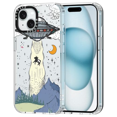 MOSNOVO iPhone 15 Plus Hülle, UFO Muster TPU Bumper mit Klar Hart Plastik Hülle Durchsichtig Schutzhülle Transparent für iPhone 15 Plus Case von MOSNOVO