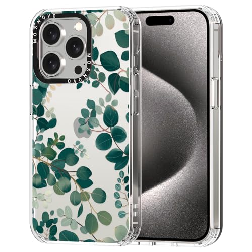 MOSNOVO iPhone 15 Pro Hülle, Eukalyptus Muster TPU Bumper mit Klar Hart Plastik Hülle Durchsichtig Schutzhülle Transparent für iPhone 15 Pro Case von MOSNOVO