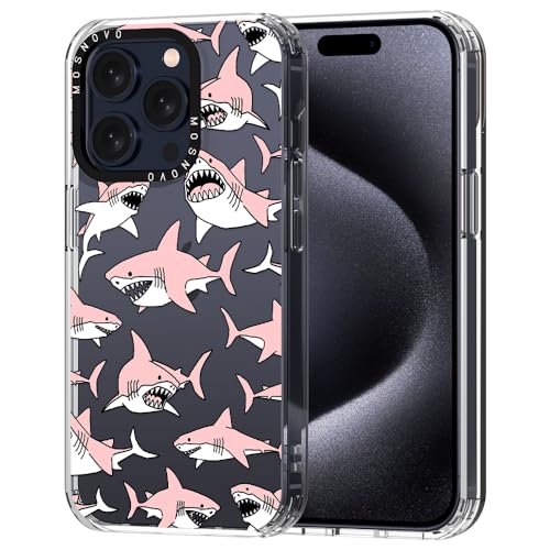 MOSNOVO iPhone 15 Pro Hülle, Rosa Haie Muster TPU Bumper mit Klar Hart Plastik Hülle Durchsichtig Schutzhülle Transparent für iPhone 15 Pro Case von MOSNOVO