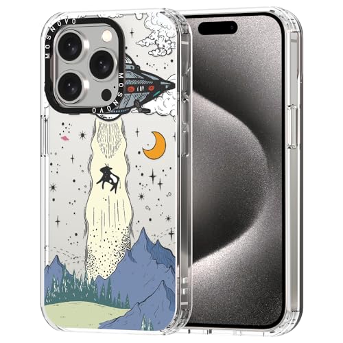 MOSNOVO iPhone 15 Pro Hülle, UFO Muster TPU Bumper mit Klar Hart Plastik Hülle Durchsichtig Schutzhülle Transparent für iPhone 15 Pro Case von MOSNOVO