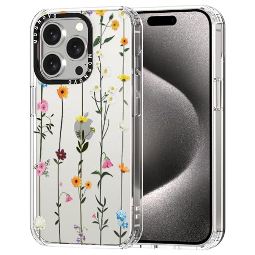 MOSNOVO iPhone 15 Pro Hülle, Wilde Blume Muster TPU Bumper mit Klar Hart Plastik Hülle Durchsichtig Schutzhülle Transparent für iPhone 15 Pro Case von MOSNOVO
