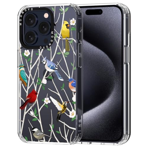 MOSNOVO iPhone 15 Pro Hülle, Wilde Vögel Muster TPU Bumper mit Klar Hart Plastik Hülle Durchsichtig Schutzhülle Transparent für iPhone 15 Pro Case von MOSNOVO