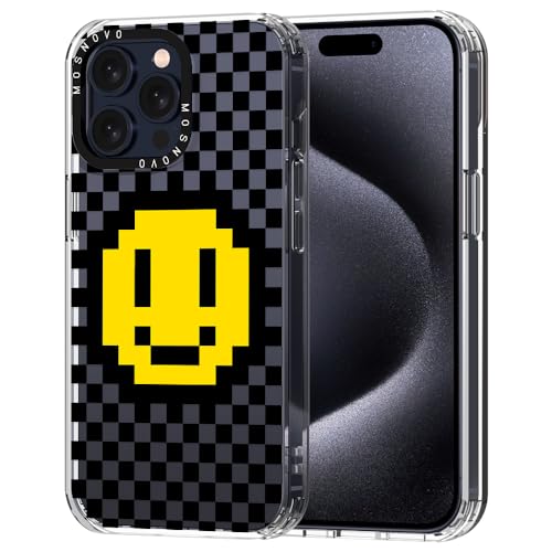 MOSNOVO für iPhone 15 Pro Max Hülle – Durchsichtige, schlanke, stoßfeste TPU+PC-Handyhülle, [6,6 Fuß Fallschutz/Anti-Abziehen] - Karo mit Lächeln von MOSNOVO