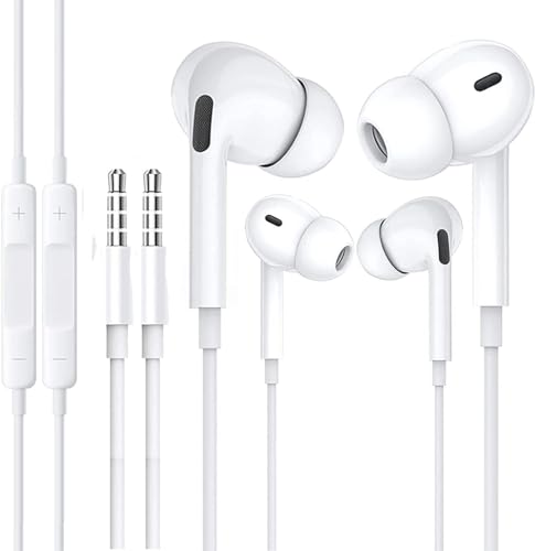 2 Pack 3.5mm Kopfhörer mit Kabel, in Ear Ohrhörer mit Mikrofon und Lautstärkeregler Headset mit Kopfhörern für iPhone Samsung Android Smartphone Laptop von MOSON