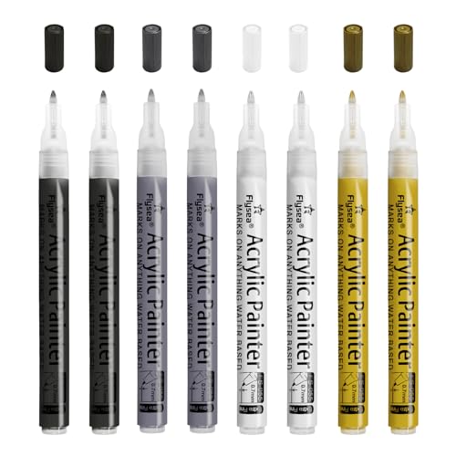 MOSTFUN Schwarz Weiß Gold Silber Acrylstifte, 8Pcs 0,7 mm Acrylstifte Marker Stifte Permanent Marker Stifte Wasserfest Stifte für Steine Holz Papier Glas Kunststoff Keramik Leder DIY Fotoalbum von MOSTFUN