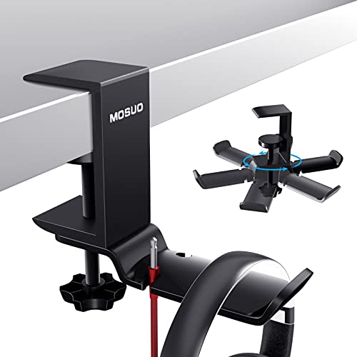 MOSUO Verstellbar Kopfhörerhalter, Schreibtisch Headset Halterung 360 Grad Drehbarer, Aluminium Headset Halterung, Kopfhörer Ständer für Bluetooth-Kopfhörer, Gaming Headset Ständer Haken, Schwarz von MOSUO
