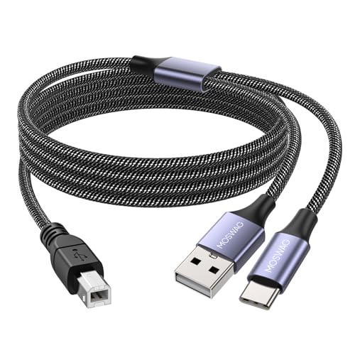 MOSWAG 2in1 USB2.0 Druckerkabel Midikabel Druckerkabel USB C auf MIDI Kabel A Stecker auf B Stecker USB C Scannerkabel Kompatibel mit Musikinstrument, Klavier, MIDI Keyboard, USB Mikrofon von MOSWAG